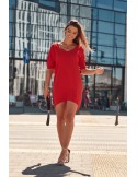 Oversize V-neck dress, red 3753 - Online store - Boutique